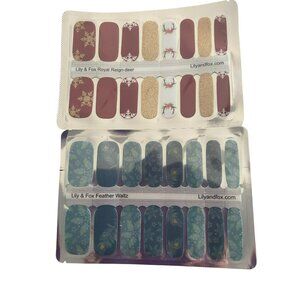 Lily & Fox Nail Wraps Set - Royal Reign-Deer & Feather Waltz Red Gold Blue
